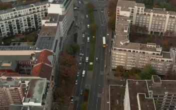 Stock Video Aerial Tour Over A Typical German Main Avenue for PC