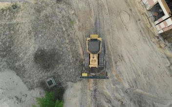 Stock Video Aerial View Of A Bulldozer On A Dirt Field for PC