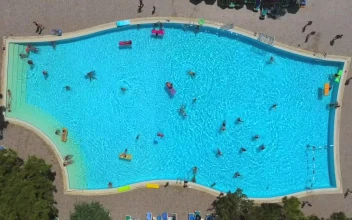 Stock Video Aerial View Of A Crowded Swimming Pool for PC