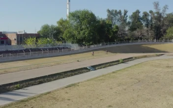 Stock Video Aerial View Of A Cycling Track With Some People for PC