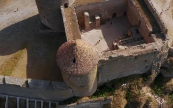 Stock Video Aerial View Of An Old Tower Castle for PC