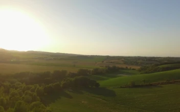 Stock Video Aerial View Of Sunny Countryside Farm Fields for PC
