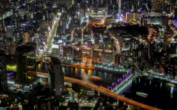 Stock Video Aerial View Of Tokyo City Lights At Night for PC
