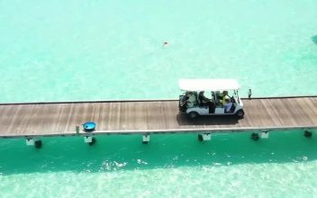 Stock Video Beach Golf Cart On A Wooden Pier For PC