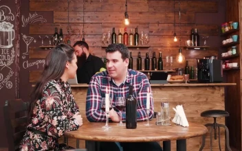 Stock Video Barista Surprises Woman With Gift During Wine Date In Hip For PC