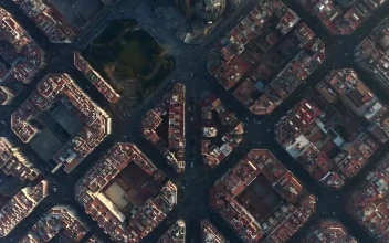 Stock Video Barcelona City Blocks Upside Down Aerial View For PC