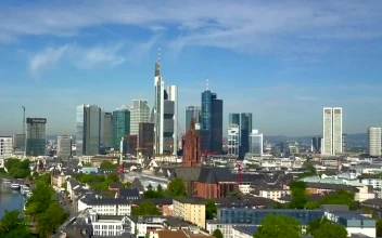 Stock Video Awesome Frankfurt Skyline Seen From The Sky For PC