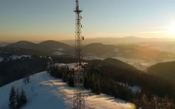 Stock Video Aurora Covering A Forest With A Communication Tower For PC