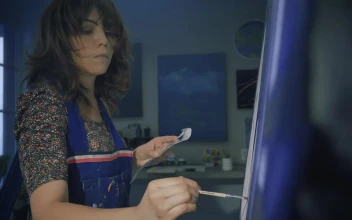 Stock Video Artist Working On A Painting In Detail For PC