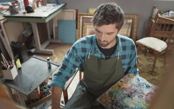 Stock Video Artist With Palette Thinks About Ideas While Looking At Canvas For PC