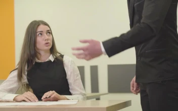 Stock Video Angry Businessman Yells At Woman And Points Out Mistakes For PC