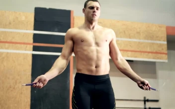 Stock Video An Athlete Jumping The Rope In The Gym For PC