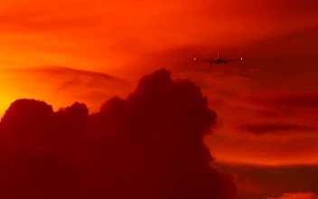 Stock Video Airplane Flying In A Red Cloudy Sky For PC