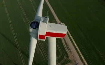 Stock Video Air Turbine For Alternative Energy Under Construction For PC