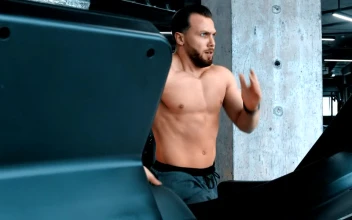 Stock Video A Shirtless Man Running In The Gym For PC