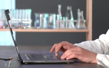 Stock Video A Scientist Typing On A Laptop In The Lab For PC