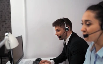 Stock Video A Pair Of Employees Working In A Call Center For PC