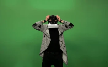 Stock Video A Man Using A Virtual Reality Headset For PC