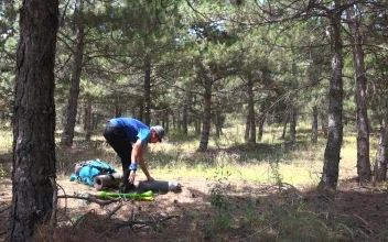 Stock Video A Man Setting Up A Camping Tent In The Woods For PC