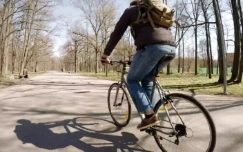 Stock Video A Man Riding In A Bike In The Park For PC