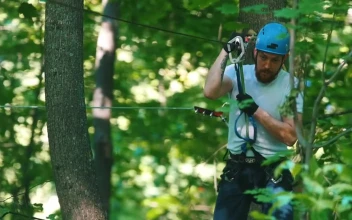 Stock Video A Man In A Security Helmet On A Rope Adventure For PC