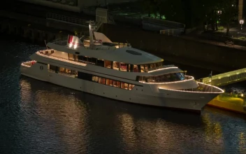 Stock Video A Luxury Yacht During A Dusk In A Port For PC