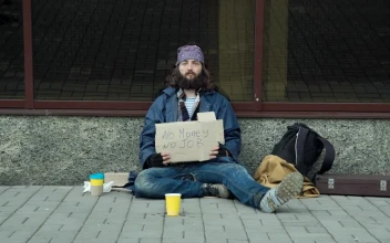 Stock Video A Homeless Man Begging Sitting On The Street For PC