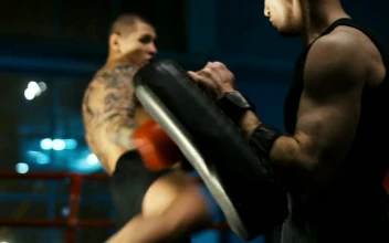 Stock Video A Fighter Training The Kicks On The Ring For PC