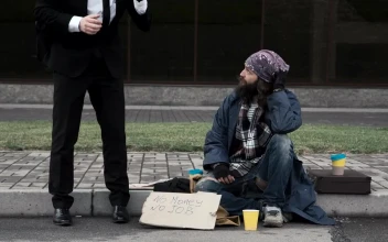 Stock Video Business Man And Beggar Sitting On The Street For PC