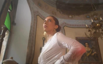 Stock Video Brunette Woman Waiting Inside A Church For PC
