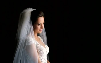 Stock Video Bride With Dark Hair Smiles And Poses On Black Background For PC