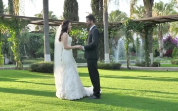Stock Video Bride And Groom At Their Wedding Standing Head On In A For PC