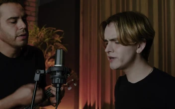 Stock Video Boys Singing In Front Of A Microphone For PC