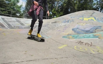 Stock Video Boy Skating With A Skateboard In A Park With Ramps For PC