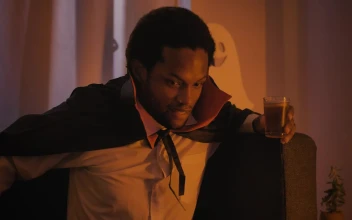 Stock Video Boy Dressed As A Vampire At A Halloween Costume Party For PC
