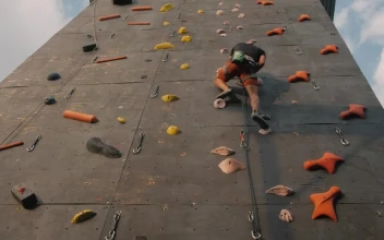 Stock Video Boy Climbing To The Top Of A Mountaineering Wall For PC