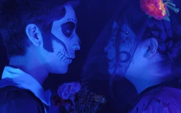 Stock Video Boy And Girl Dressed Up As Day Of The Dead For PC