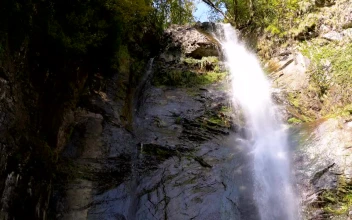Stock Video Bottom View Of The Waterfall And The Rocks For PC