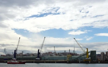 Stock Video Boat Sailing Past Cranes For PC