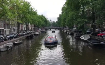 Stock Video Boat Crossing The Canal In Amsterdam For PC