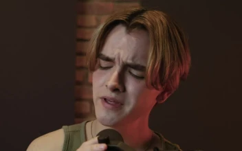 Stock Video Blond Singer Performing A Love Song For PC