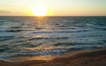 Stock Video Big Sun On The Beach And Sea Skyline For PC