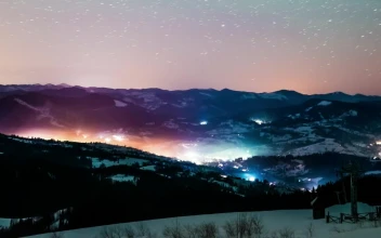 Stock Video Beautiful Night Landscape Of A Town And The Stars For PC