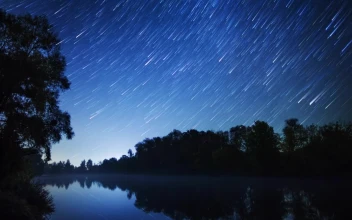 Stock Video Beautiful Bluish Landscape Of A Lake And Starry Sky For PC