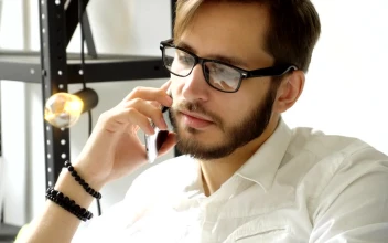 Stock Video Bearded Man Talking On Cell Phone For PC