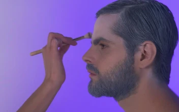 Stock Video Bearded Man Being Made Up For PC