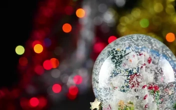 Video Stock Christmas Glass Ball With Defocused Lights Behind For PC