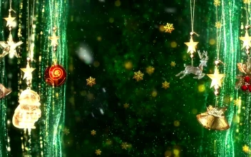 Video Stock Christmas Decorations On Green Background With Golden Snowflakes For PC