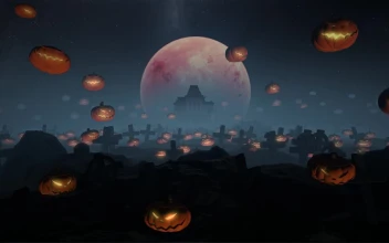 Video Stock Cemetery With Evil Pumpkins Floating For PC