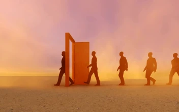 Video Stock Businessmen Walking In A Row Through A Door For PC